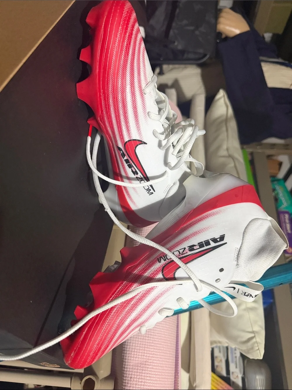 Nike White and Red Gradient Air Zoom Soccer Cleats